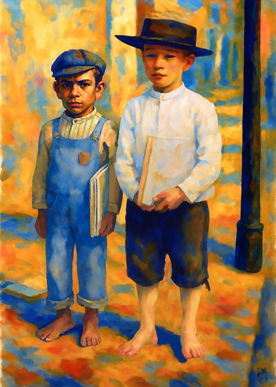 Niños descalzos con libros de Osvaldo Russo