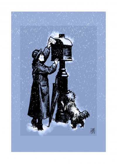 Niña enviando una carta de invierno de Osvaldo Russo
