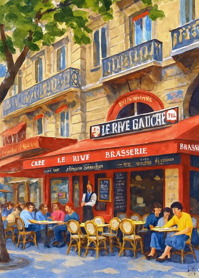 Un animado café parisino de Osvaldo Russo