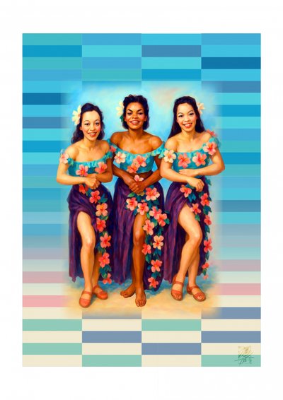 Bailarines hawaianos sonrientes de Osvaldo Russo