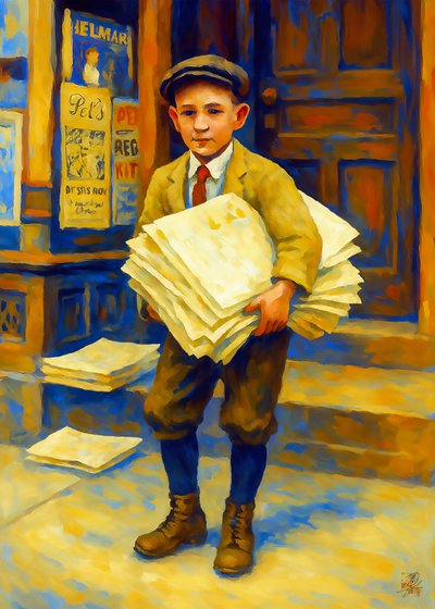 Retrato vintage de un repartidor de periódicos de Osvaldo Russo
