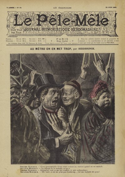Au metro on en met trop. Ilustración para Le Pele-Mele de Oswald (after) Heidbrinck