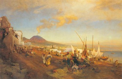 Alemán: En la playa de Nápoles de Oswald Achenbach