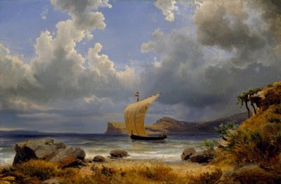 O.Achenbach, Velero en una bahía italiana de Oswald Achenbach