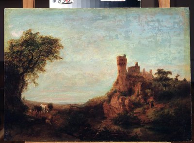 ""Paysage au chateau"" (Paisaje con un castillo) Peinture d