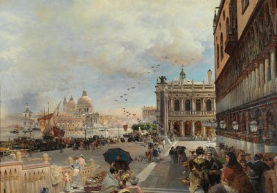 Venecia, vista de la Piazzetta, con la Biblioteca Marciana, Santa Maria della Salute y la Dogana de Oswald Achenbach