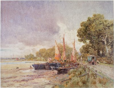 El Támesis en Barnes, hacia 1916-24 (Acuarela, cola y témpera) de Oswald Garside