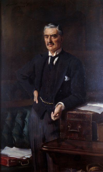 Retrato de Neville Chamberlain (1869-1940) (óleo sobre lienzo) de Oswald Hornby Joseph Birley