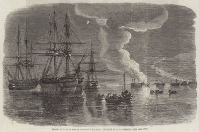 Fragata rusa en llamas en el puerto de Sebastopol de Oswald Walters Brierly