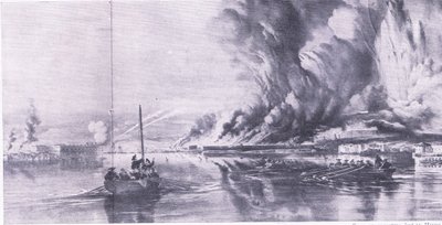 La caída de Sebastopol y la retirada de los rusos, 8 de septiembre de 1855, ilustración de British Battles on Land and Sea, 1915 de Oswald Walters Brierly