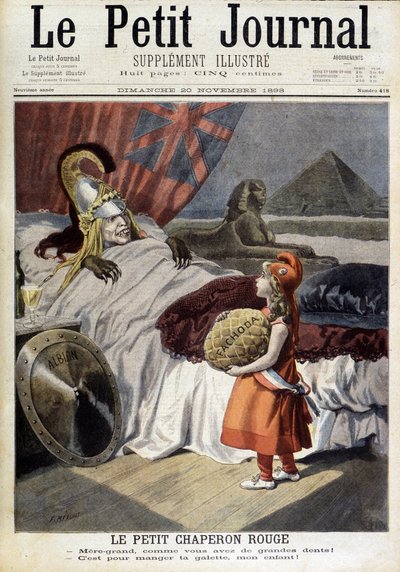 Caperucita Roja. Caricatura sobre Fachoda y las ambiciones de la “Albión traicionera”. Grabado por F. Méaulle después de Tofani. “Le Petity Journal”, 20 de noviembre de Oswaldo (after) Tofani