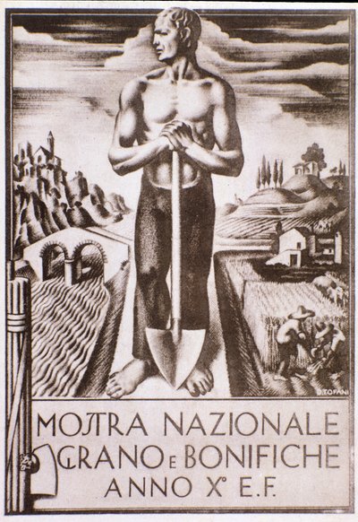 Cartel de propaganda fascista para la campaña de mejora de granos y tierras de Oswaldo (after) Tofani