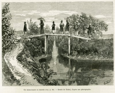 Un misionero en turno. Grabado por Tofani, para ilustrar la historia Treinta meses en Tonkín, en 1884, por el Doctor Paul Hocquard, en le tour du monde 1890, bajo la dirección de Edouard Charton (1807-1890), Hachette, París. de Oswaldo Tofani