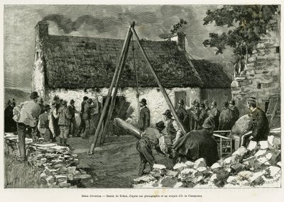 Escena de desalojo. Grabado por Tofani, para ilustrar la historia Tres meses en Irlanda, en 1889, por Marie Anne de Bovet, en le tour du monde 1890, dirigido por Edouard Charton (1807-1890), Hachette, París. de Oswaldo Tofani