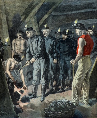 Félix Faure visitando las minas de carbón de Lens (Grabado) de Oswaldo Tofani