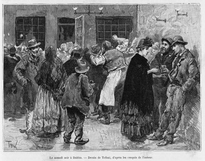 Sábado por la noche en Dublín. Grabado por Tofani, para ilustrar la historia 