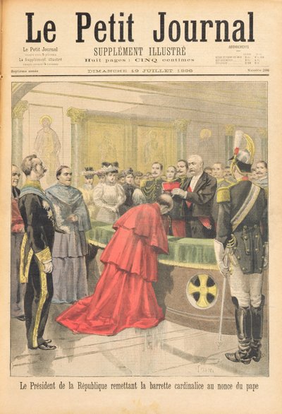 El nuncio apostólico recibiendo el sombrero rojo del presidente de la República Francesa, de Le Petit Journal, 19 de julio de 1896 de Oswaldo Tofani