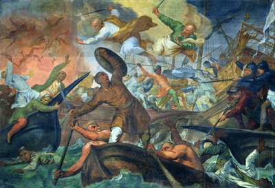 La intervención milagrosa de los SS Pedro y Pablo en la batalla de Lepanto, 7 de octubre de 1571 de Ottaviano Dandini