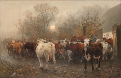 Sacando vacas del establo de Otto Bache