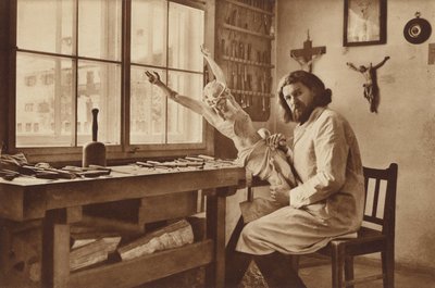 Taller de talladores de madera en Oberammergau, Alois Lang, el Representante de Cristo en la Pasión de 1930 de Otto Ballerstedt