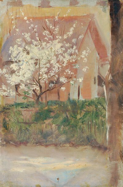 Árbol de flores blancas en el patio delantero de Otto Friedrich
