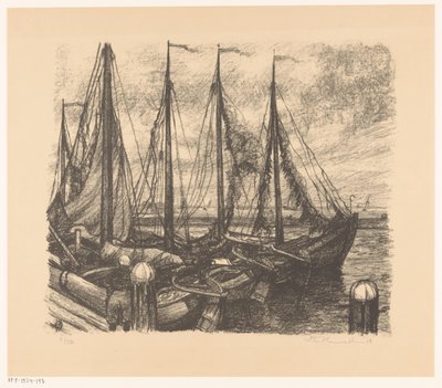 Barcos de pesca amarrados en un puerto de Otto Hanrath (signed by artist)