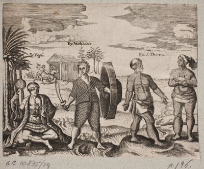 Nativos, incluyendo un guerrero de las Molucas de Otto Koch