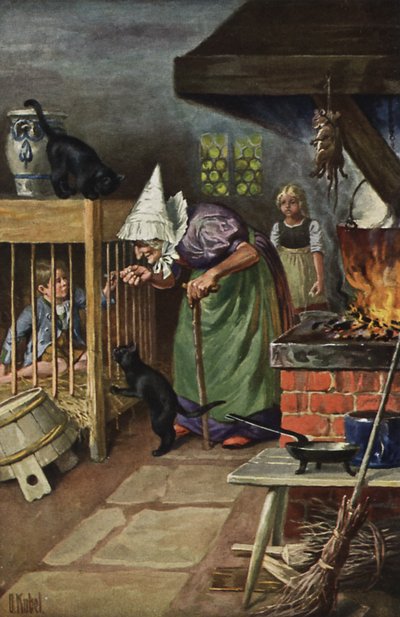 Hansel y Gretel (litografía en color) de Otto Kubel