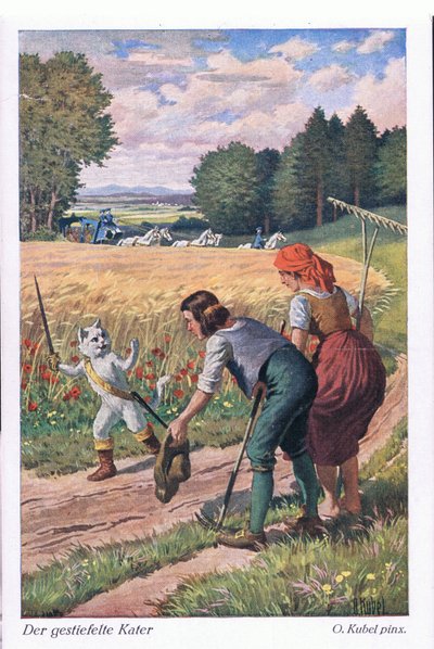El Gato con Botas (cuento europeo), tarjeta postal de Alemania de Otto Kubel