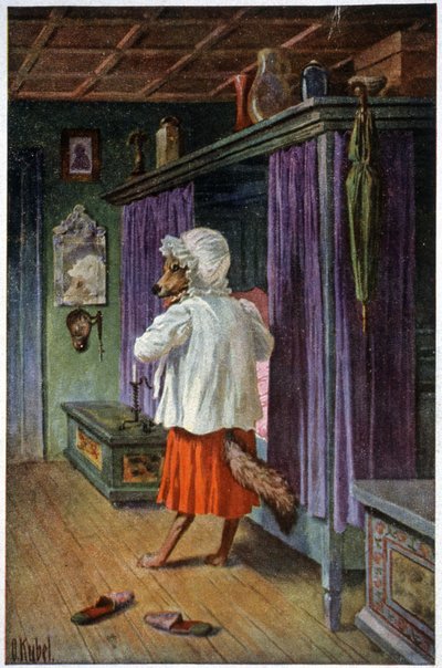 El lobo se disfraza en Grand Mother, c.1910 (postal) de Otto Kubel