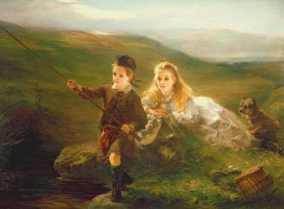 Dos niños pescando en Escocia de Otto Leyde