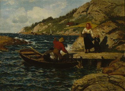 Pescador, mujer y niño en el muelle de Otto Ludvig Sinding