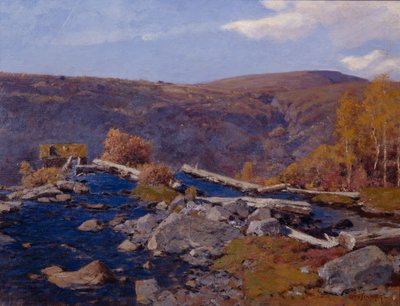 Paisaje de montaña con río (óleo sobre lienzo) de Otto Ludvig Sinding