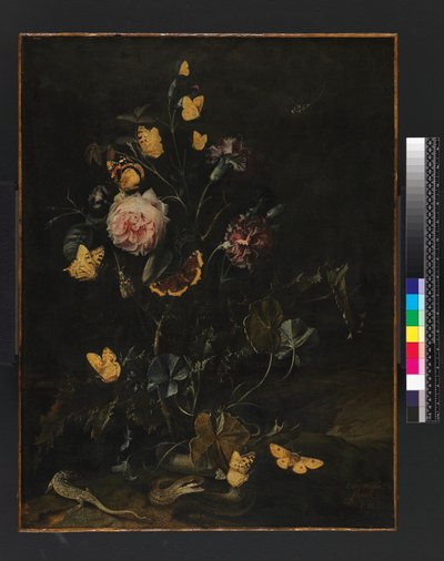 Flores, insectos y reptiles, 1673 de Otto Marseus  van Schrieck