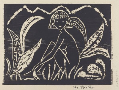Figura desnuda de una niña en un paisaje de Otto Müller