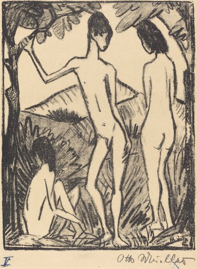 Niño de pie y dos niñas de Otto Müller