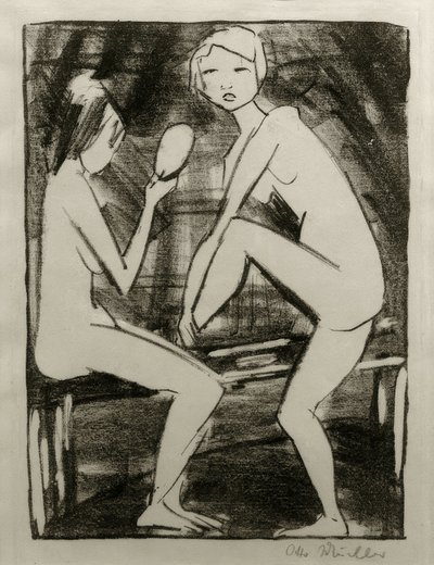 Dos desnudos con espejo de mano II de Otto Mueller