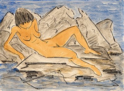Desnudo femenino recostado junto al agua de Otto Mueller