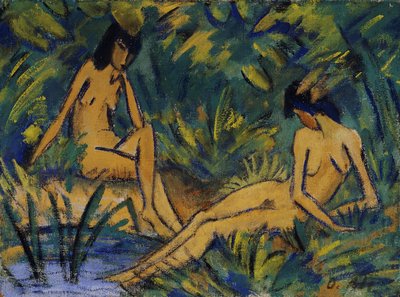 Mujeres sentadas junto al agua, c. 1914-16 de Otto Mueller