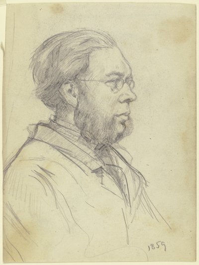 Retrato de busto de un hombre mirando a la izquierda con barba partida y gafas de Otto Scholderer