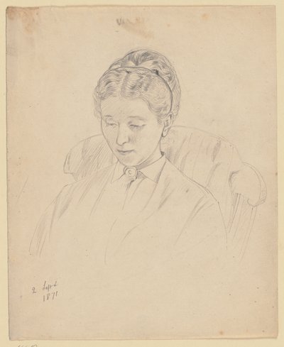 Luise Scholderer, sentada en un sillón de Otto Scholderer