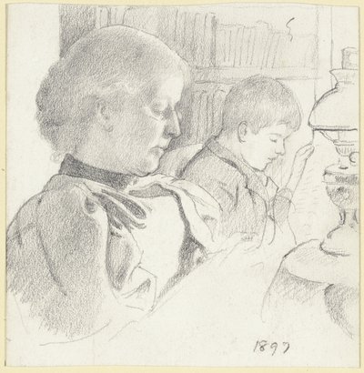 Luise Scholderer y Victor leyendo de Otto Scholderer