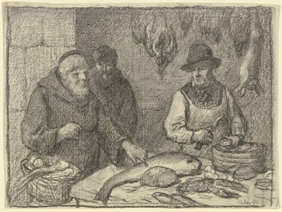 Monje con un pescadero de Otto Scholderer