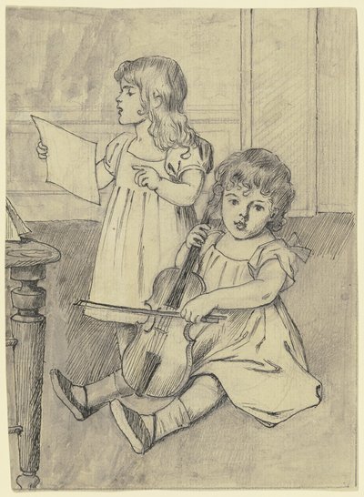Dos niños tocando música de Otto Scholderer