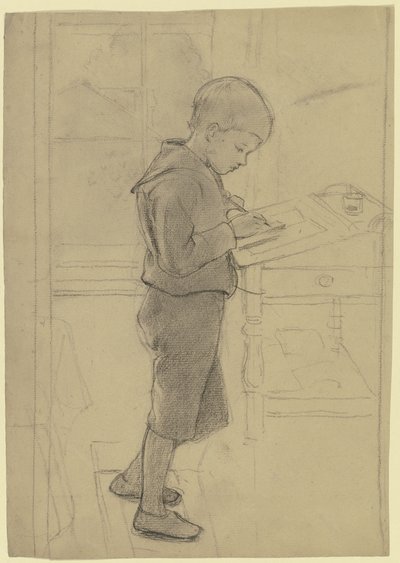 Victor Scholderer de pie ante un escritorio de Otto Scholderer