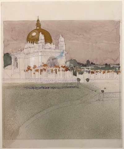 Iglesia del Asilo Steinhof, hospital central de Viena para enfermos mentales ... (lápiz, pluma, tinta y aguada) de Otto Wagner