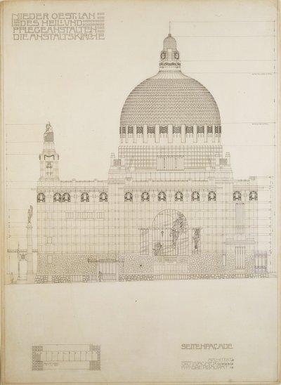 Boceto de la iglesia de Steinhof, el hospital central de Viena para enfermos mentales ... de Otto Wagner