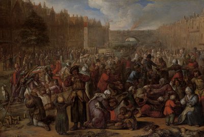 Distribución de arenques y pan blanco en el alivio de Leiden, 3 de octubre de 1574, c.1600 de Otto van Veen