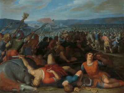 Los bátavos derrotan a los romanos en el Rin
Claudio Civilis derrota a las tropas romanas cerca del Rin en el año 69 d.C.
uno de una serie de doce sobre la insurrección de los bátavos contra los romanos de Otto van Veen