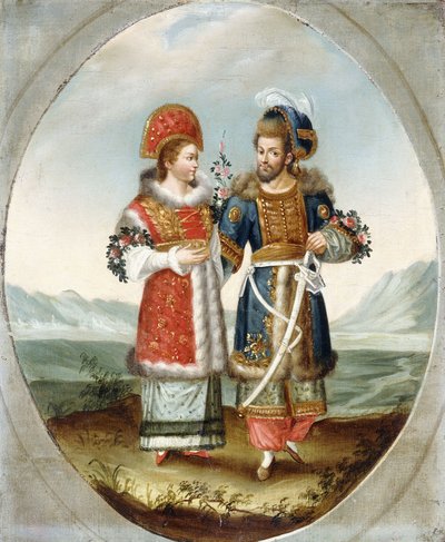 Una pareja exótica, principios del siglo XIX de Ottoman School
